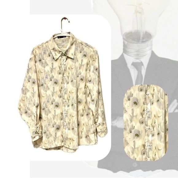 DAZY paint-like cream lavender button-down silky blouse - Picture 1 of 15